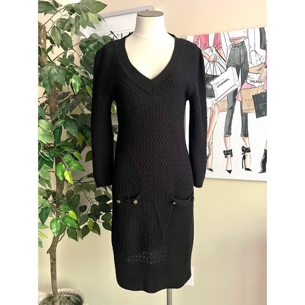 Tibi Womens Vintage Y2K Black Wool Cashmere Midi Old Money Sweater Dress Sz M